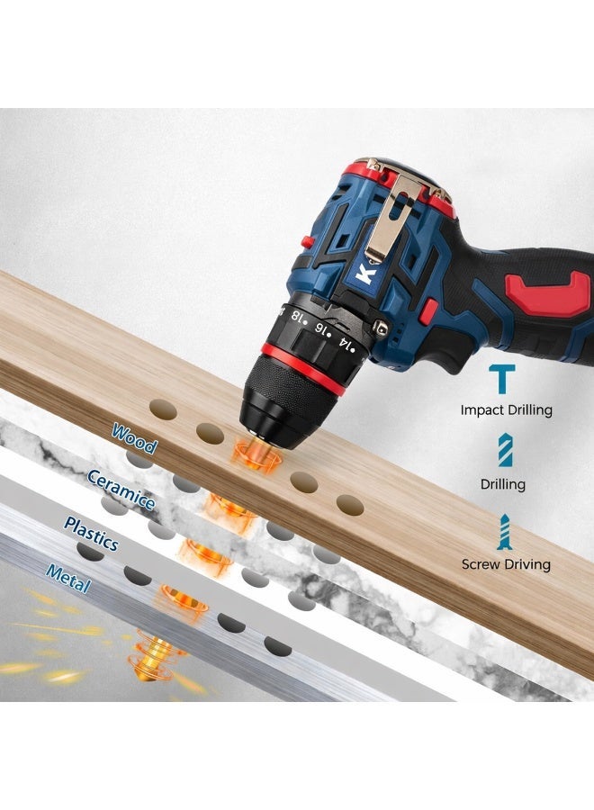 كين طقم مثقاب ومفك براغي لاسلكي Keen OS-213 مع حقيبة حمل، مثقاب كهربائي قابل لتعديل عزم الدوران، مثقاب طرق، مفك براغي، مصباح عمل LED مدمج - Image 4